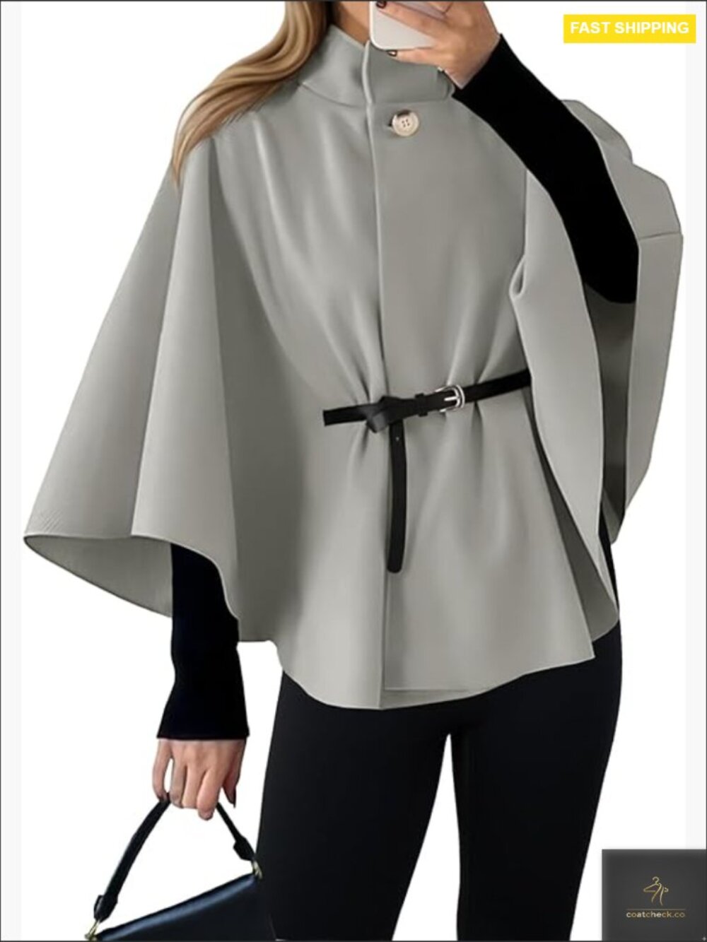 Oversized Batwing Sleeve Cape Coat Belted Chic Modern Loose Fit Poncho